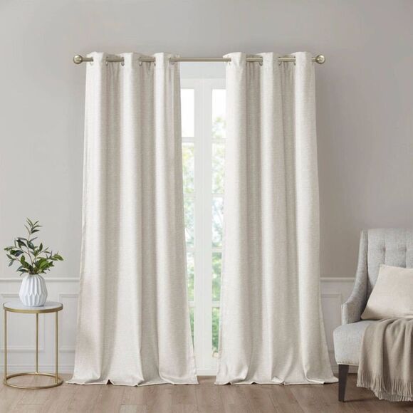 SunSmart - Set of 2 (84"x40") Aberdeen Faux Silk Blackout Cur Ivory - Picture 2 of 5
